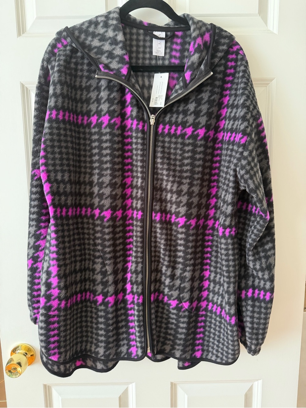 Livi Active Gray and Bright Pink Hooded Zip Teddy Jacket